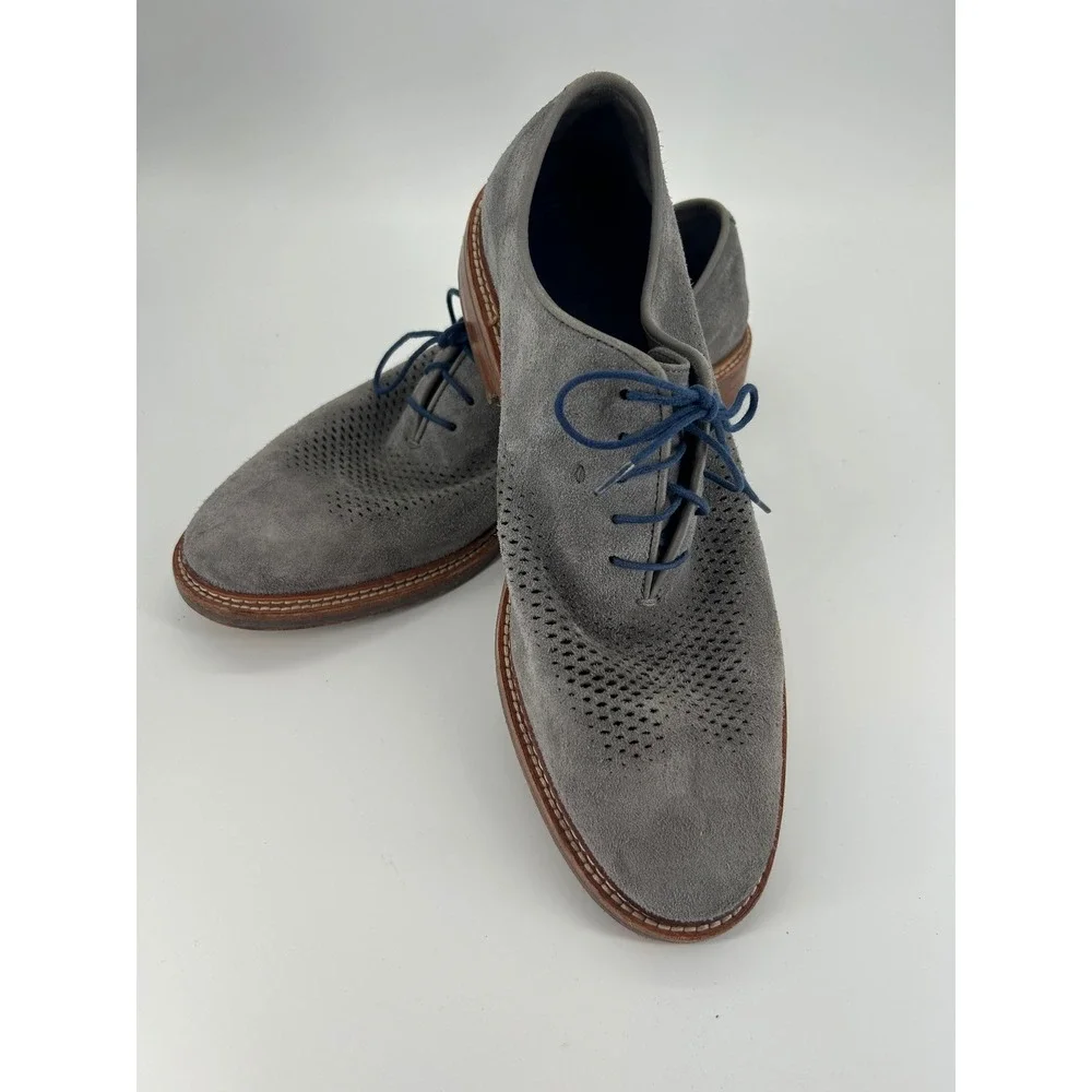 Cole Haan Grand.ØS Gray Suede Perforated Oxford Dress Shoes Men's 10.5M